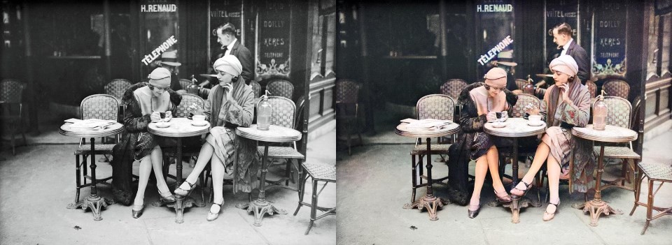 Terrasse de café, Paris (1925), DeOldify