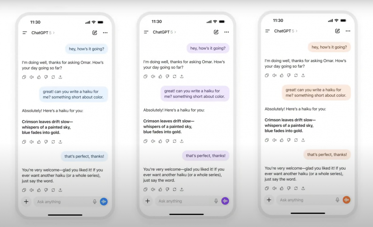 en même temps que gpt-5, openai introduit des fonctionnalités inédites comme la possibilité de choisir les couleurs du chat