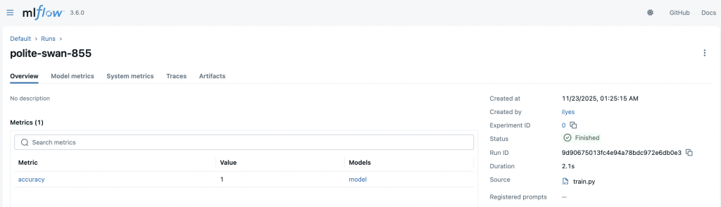Une page de modèle dans MLFlow